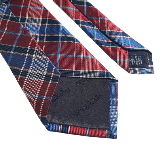 Roundtree Yorke All Silk Handmade Red Blue Plaid Necktie Patriotic Election - Picture 6 of 6